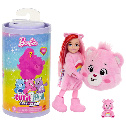 Barbie Cutie Reveal Chelsea doll and accessories, Care Bears line, small doll in plush costume with 6 surprises (styles may vary), JCN97
