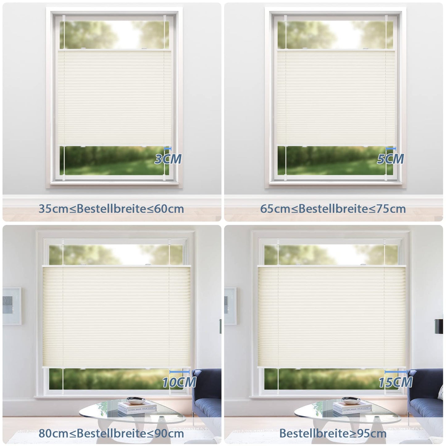 Sanfree Pleated Clip-Fix Pleated Blind Without Drilling White W60 x H120cm including Clamp Holder Opaque and light-permeable blind Foldable blind for windows & doors Privacy and sun protection blind