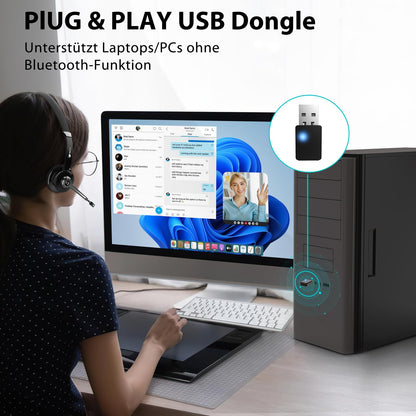 Earbay Wireless Headset with microphone, Bluetooth headset with USB adapter & charging dock, headphones for home office, wireless PC headphone with microphone for phone/Teams/Zoom/office/Skype/computer.