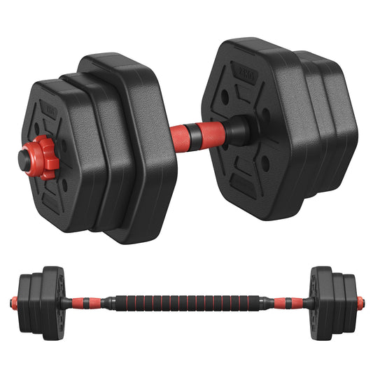 SONGMICS dumbbell set, dumbbells with connecting rod, hexagon, dumbbell set, 10 kg, for workout, fitness training, weightlifting at home, gym, ink black SYL100B01
