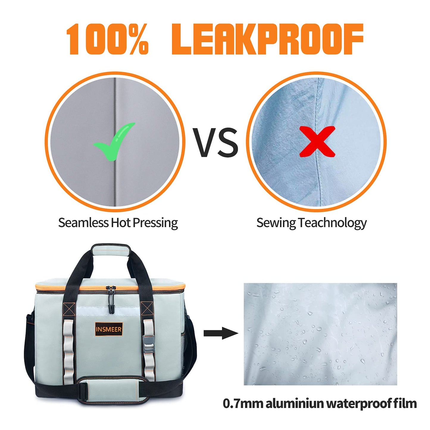 INSMEER 48L Cooler Bag Large Foldable, 65 Can Cooler Bag Thermal Bag Insulated Bag for Drinks, XXL Waterproof Heat Resistant Shopping Bag for Excursions, Picnics, Camping, Hiking, Beach