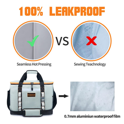INSMEER 48L Cooler Bag Large Foldable, 65 Can Cooler Bag Thermal Bag Insulated Bag for Drinks, XXL Waterproof Heat Resistant Shopping Bag for Excursions, Picnics, Camping, Hiking, Beach