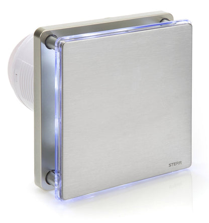 STERR 4" Silver Bathroom Extractor Fan with LED + Timer - Bathroom Ventilation Fan - Stainless Steel Front Cover - Modern Design - BFS100LT-S - 10 W