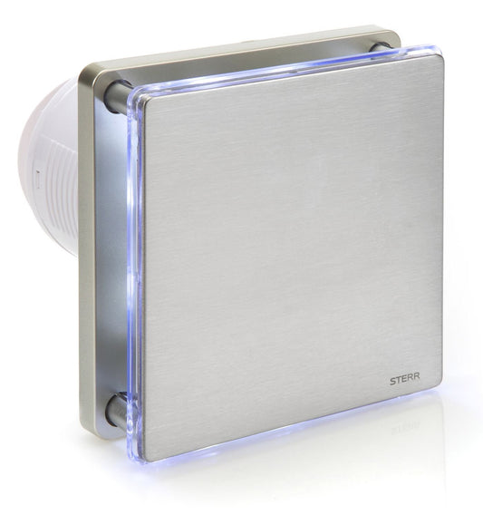 STERR 4" Silver Bathroom Extractor Fan with LED + Timer - Bathroom Ventilation Fan - Stainless Steel Front Cover - Modern Design - BFS100LT-S - 10 W