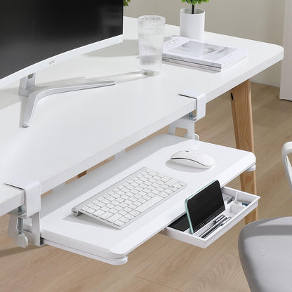 ETHU Keyboard Tray, Keyboard Drawer 65x30 cm with C-Clamp Mount, Under Desk Retractable, Ergonomic Keyboard Slide-Out for Home & Office, Easy to Install (White)