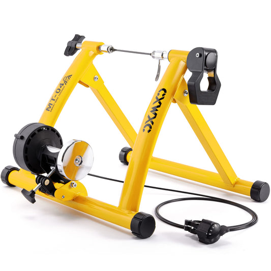 CXWXC Bike Rollentrainer, Foldable Steel Bike Trainer with Quick Release Front Wheel Stand Bicycle Trainer for 26-29 Inch Bike Training Cycling at Home Indoor (26-29, Yellow)
