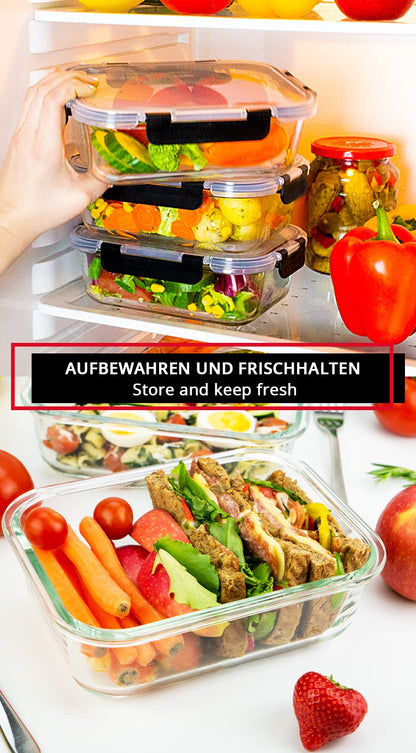 edallo - 3 large premium glass food storage containers with strong leak-proof lids. Dishwasher, oven, freezer, and microwave safe. Meal prep containers. Set: 3x1 liter.