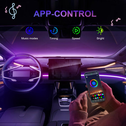 GPJYD Acrylic Car LED Interior Lighting, RGB Ambient Lighting Car Strip 110cm 146LEDs with 219 Scene Options, APP Control, USB Port Car interior lighting for gifts for men women
