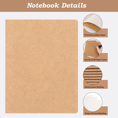 YBCPACK Kraft Grid Notebook A4, 6 Notebook Set, Grid Notepad with 64 pages (32 sheets), Notepad for office, school & travel (21.6x28cm)