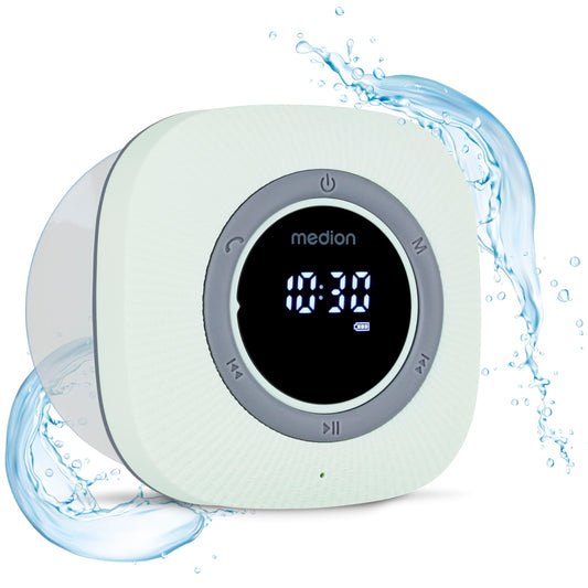 MEDION S66884 shower radio with Bluetooth (bathroom radio, FM radio, suction cup, LED display, IPX6 waterproof, built-in battery, MD43884) green
