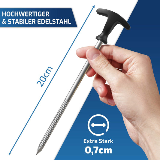 Blue stone tent pegs - 25x sturdy camping pegs - German brand quality - Long steel ground nails & storm-proof - Pegs ground nails stable - - Screw pegs camping