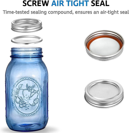 Tebery 6 Pack 32oz Blue Mason Jars with airtight lids & bands, 1 Liter Regular Mouth Quart Glass Canning Jar for fermenting, pickling, storage, DIY crafts & decoration.