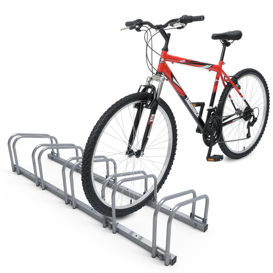 VOUNOT Bike Stand, for 5 bikes, floor and wall mount, multiple standing rack, Silver