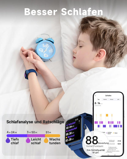 BIGGERFIVE Smartwatch Kids, Fitness Tracker Watch Digital Fitness Watch with Step Counter, 24/7 Heart Rate, 5ATM Waterproof, Sleep Monitor, Alarm, 1.5" HD Touchscreen for Girls Boys 3-14, Nylon