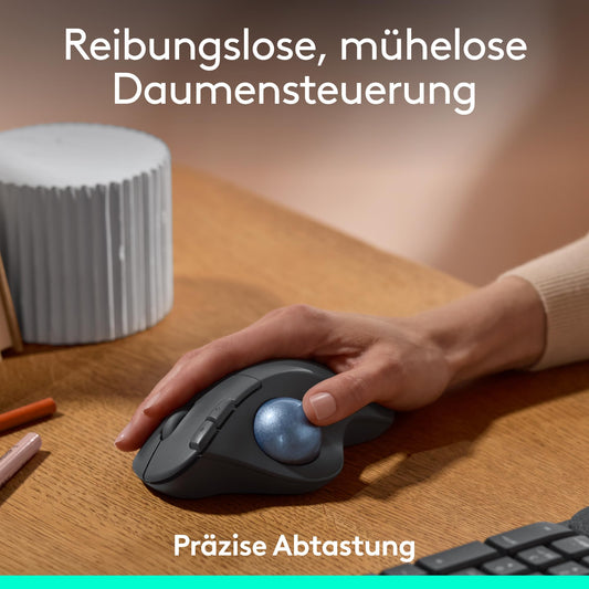 Logitech ERGO M575S wireless trackball mouse, wireless ergonomic mouse with Bluetooth and encrypted dongle, comfortable thumb control, for PC/Mac - Graphite