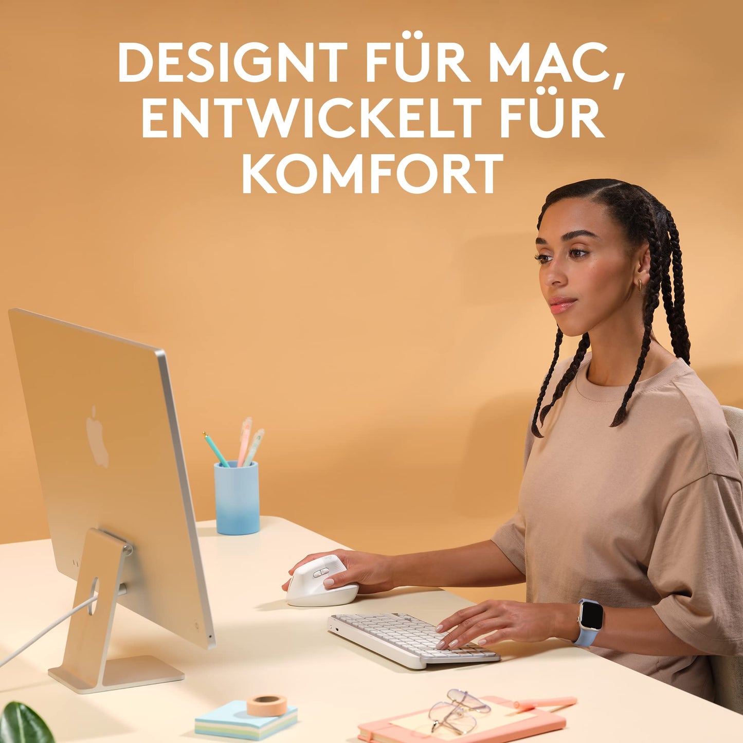 Logitech MX Vertical for Mac, Wireless Ergonomic Mouse, Bluetooth, Quiet Clicks, Silent Smartwheel, 4 Customizable Buttons, Compatible with macOS/iPadOS/MacBook/iMac/iPad - White