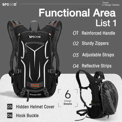 SPGOOD Cycling Backpack 20L/25L/30L (9 colors) - Waterproof Ultralight - for Women & Men Multifunctional - with Rain Cover/Helmet Cover Backpacks MTB Mountain Bike (Gray Black, 20L)