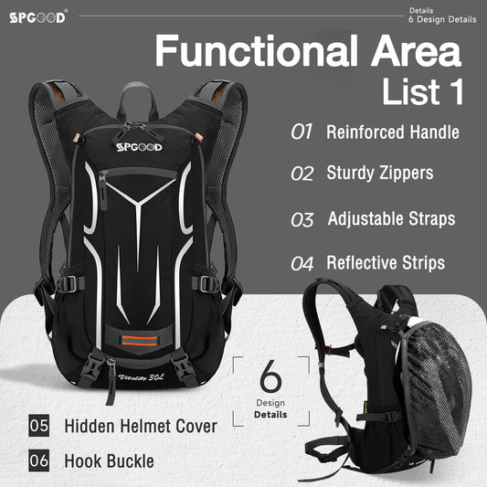SPGOOD Cycling Backpack 20L/25L/30L (9 colors) - Waterproof Ultralight - for Women & Men Multifunctional - with Rain Cover/Helmet Cover Backpacks MTB Mountain Bike (Gray Black, 20L)