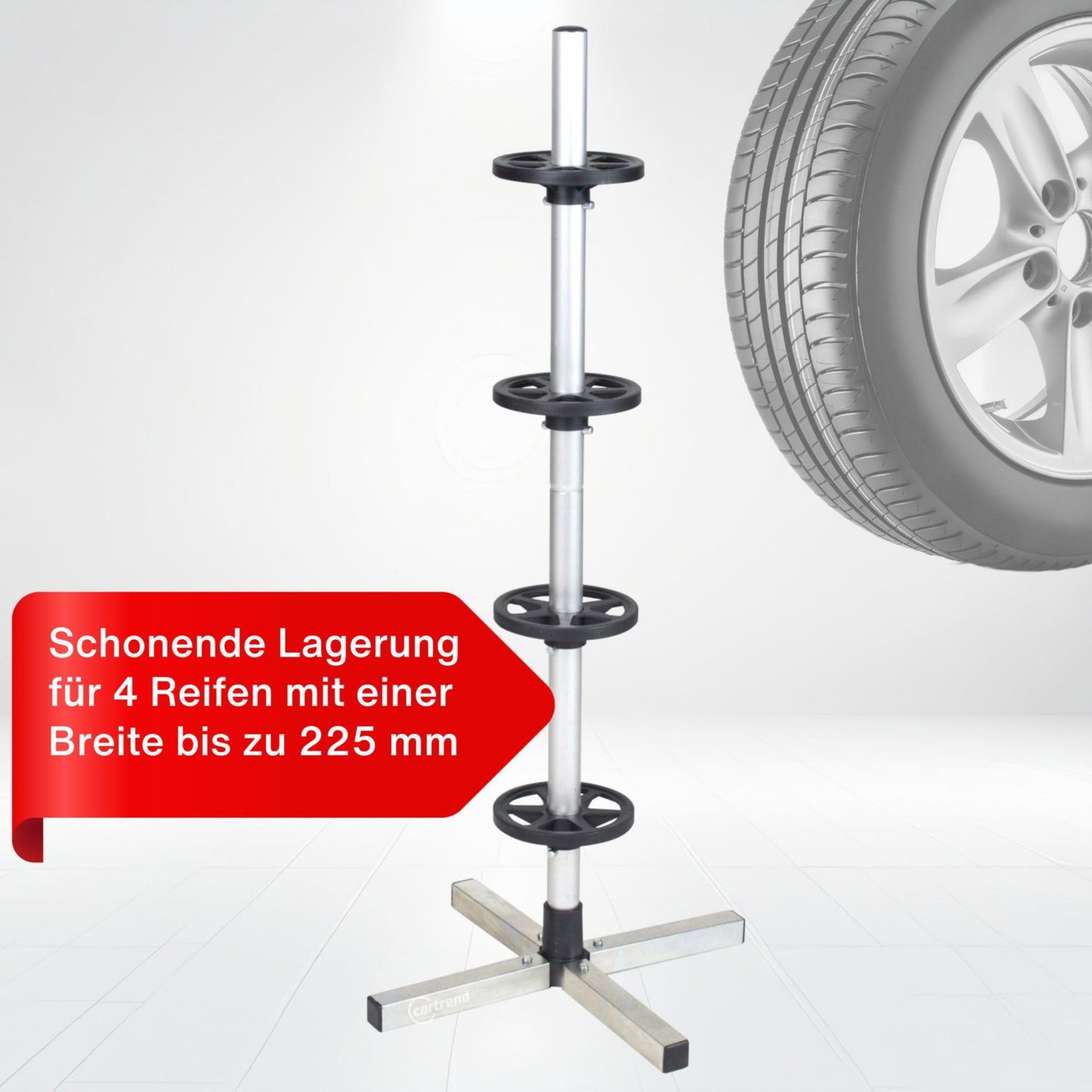 Cartrend wheel tree, for more space in the garage, assembled by plug-in system, tire stand for storage of 4 car tires with rims, up to tire width 225 mm.