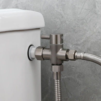 Tecmolog Bidet Sprayer Set with 3-way diverter valve, 3/8"-12/17 hose, and drill-free shower head holder in brushed nickel, WS024F8