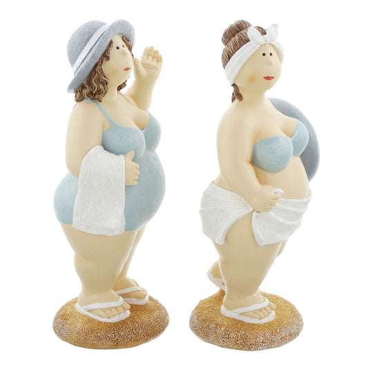 FRANK FLECHTWAREN women's figure, maritime decoration figure, beach ladies figure, decoration figure, 2-piece set, approximately 22 cm tall