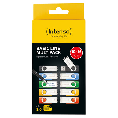Intenso Basic Line USB Sticks Multipack 10x 16GB, USB 2.0, including labeling stickers, colorful