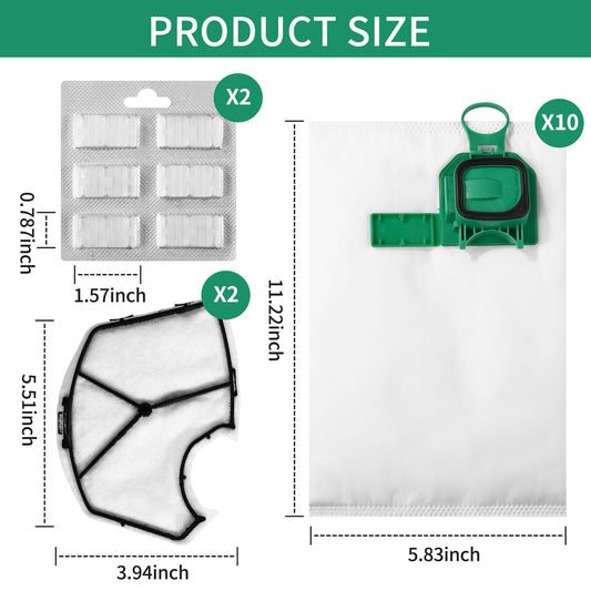 12 vacuum cleaner bags for Kobold VK140, VK150, FP140, FP150 with 2 motor filters, 2 fragrance sachets, a brush, 5-layer vacuum cleaner bag for Vorwerk vacuum cleaner bags VK140/VK150/FP140/FP150