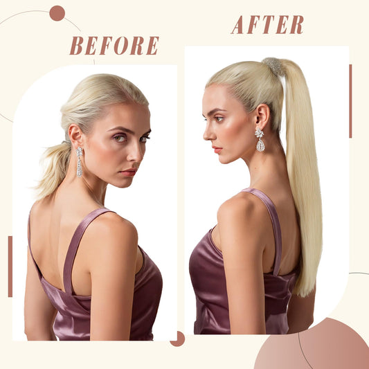 Elite Ponytail Hairpiece Extensions 100% Real Hair Hair Extension Women Clip in Ponytail Extension Blonde Black Straight 40cm 80g #613 Bleached Blonde