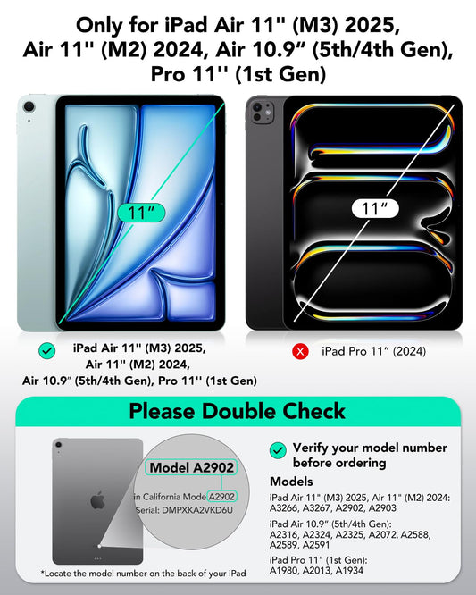 ESR case for iPad Air 11 inch 2025, M3/M2, iPad Air 7/6/5/4 (2024/2022/2020). Strong magnetic attachment, trifold stand cover, supports Pencil Pro/USB-C, auto sleep/wake, Black.
