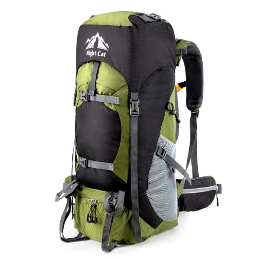 Night Cat Backpack 70L: Trekking Travel Backpack for Men and Women, Breathable for Camping, Hiking, Mountaineering, Climbing, and Bike Travel.