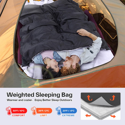 Ohuhu Thick Double Sleeping Bag, Adult Double Sleeping Bag 3.5kg with 220 x 150cm, 2 Free Pillows and a Carrying Bag, Four Double Zippers, Comfortable Temperature: -5 °C ~ 10 °C for Camping, Black