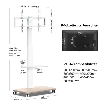 FITUEYES TV floor stand with wooden shelf TV stand base TV stand television stand with wheels height adjustable swivel for 32 to 70 inch flat screen up to 40kg. Max. VESA. 400 * 600.