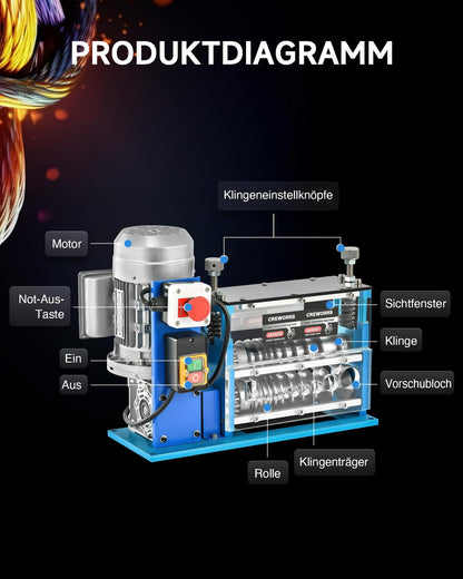 CREWORKS Electric Wire Stripping Machine 370W Cable Peeling Machine Wire Stripper Tool 11 Holes 10 Blades 1.5-38 mm Wire Stripping Peeling Machine