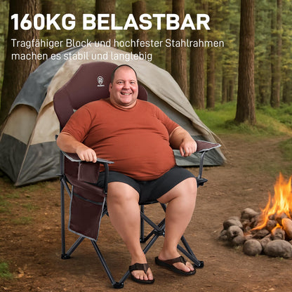 EVER ADVANCED Luxury Camping Chair Foldable 160KG Capacity Extra Large with High Backrest, Comfortable Folding Chair with Side Pockets & Cup Holder for Camping Garden Balcony Fishing, Outdoor Chair Fishing Chair