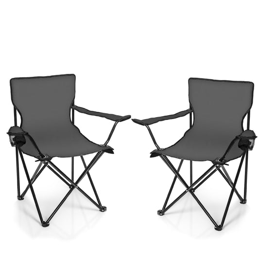BigDean 2X Folding Chair DARK GRAY Camping Chair Angler Chair with Drink Holder & Carry Bag - Angler seat foldable - Folding Garden Chair Camping Chair Relaxing chair Angler chair foldable