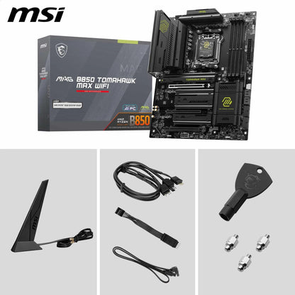 MSI MAG B850 Tomahawk MAX WiFi Motherboard, ATX - Supports AMD Ryzen 9000/8000/7000 processors, AM5-80A SPS VRM, DDR5 Memory Boost 8400+ MT/s (OC), PCIe 5.0 x16, M.2 Gen5, Wi-Fi 7, 5G LAN.