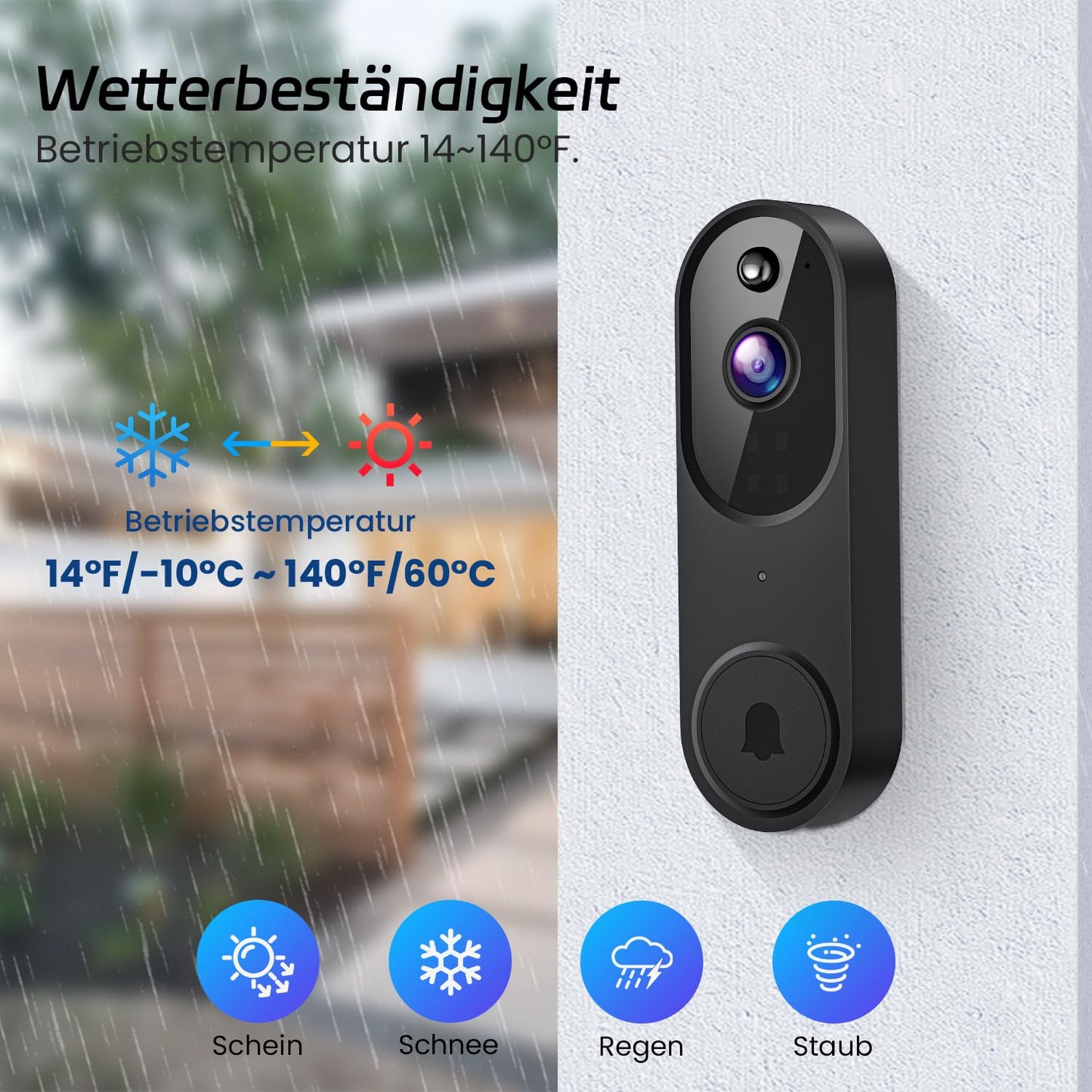 Guggre Wireless Smart Video Doorbell, Night Vision 1080p Camera, Motion Sensor, Weatherproof Doorbell with Alarm, 2-Way Audio, including mounting bracket and accessories for increased home security.