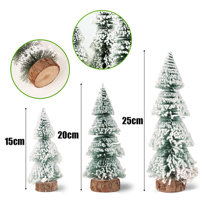 3 pieces Mini Christmas tree with wooden base for Christmas table decoration. Artificial Christmas tree perfect as a holiday gift.
