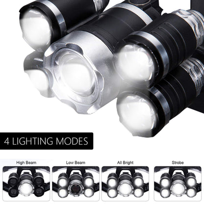 Lavcus LED Headlamp Super Bright, Headlight 12000 Lumens 5 LED 4 Modes incl. USB Cable with 18650 Battery, Ideal For Rescue Camping Fishing Climbing Hiking