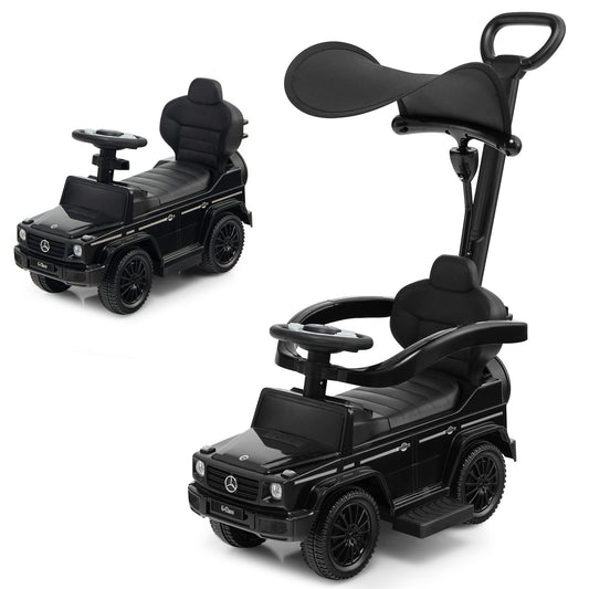 COSTWAY Mercedes Benz Ride-on Car, 3 in 1 Push Car with Sunshade & Storage & Removable Guardrail & Push Handle, Ride-On Vehicle with Engine Sound & Horn, for Kids 1 Year and Up (Black)