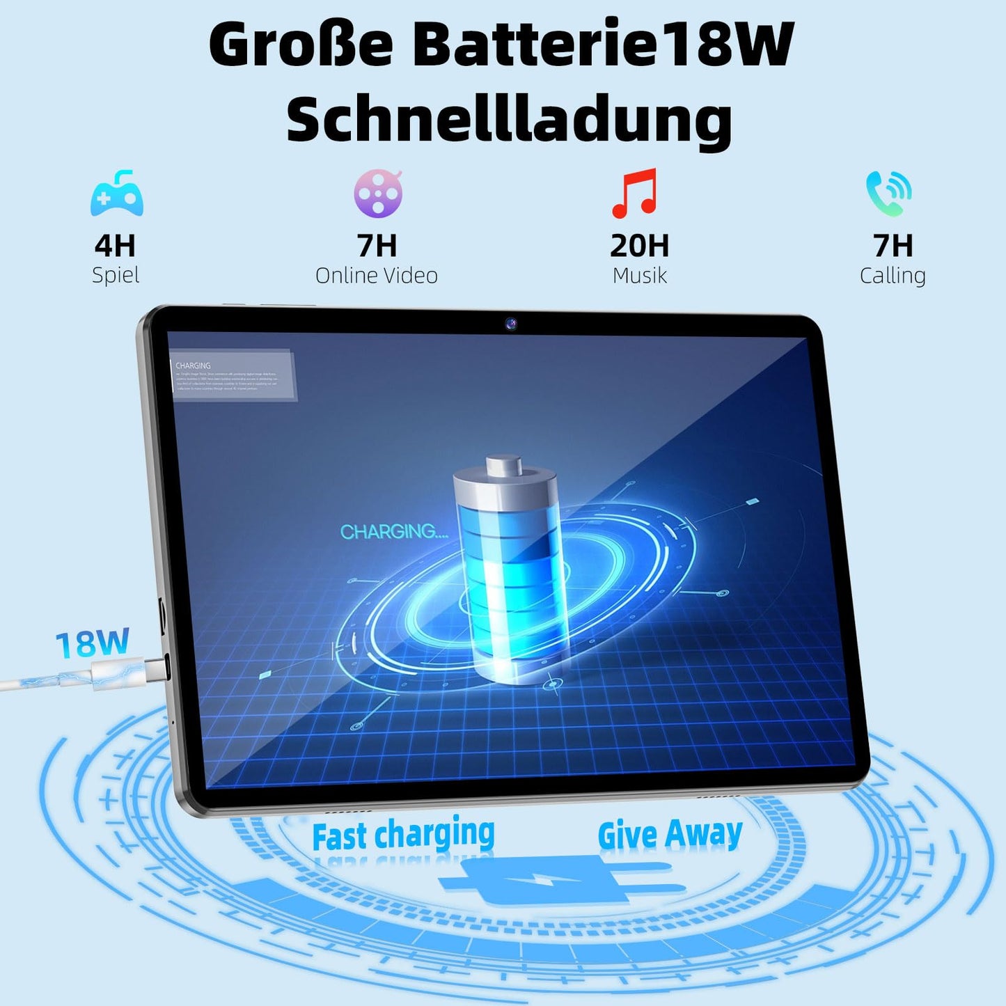 TUOHAITIME Tablet 10 inch, Android 14 Tablets, Octa-Core, 10GB RAM 64GB ROM 1TB Expansion, FHD Touchscreen, Tablet PC with Widevine L1, WiFi, GPS, BT5.0, Support 18W fast charging, Dual Camera (Blue)