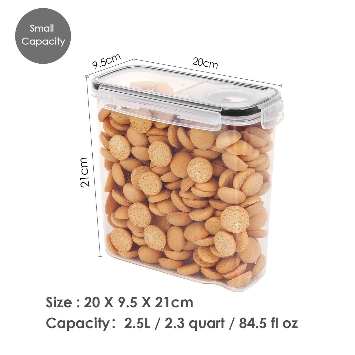 Vtopmart 2.5L Storage Container Set, Cereal Dispenser & Food Storage Containers, BPA free Plastic Storage Containers airtight, Set with 6+24 Labels for cereals, flour, sugar, etc. (Black)