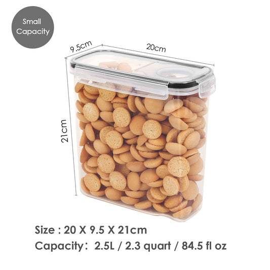 Vtopmart 2.5L Storage Container Set, Cereal Dispenser & Food Storage Containers, BPA free Plastic Storage Containers airtight, Set with 6+24 Labels for cereals, flour, sugar, etc. (Black)
