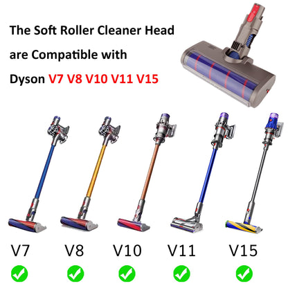 AINUO Soft Roller Cleaner is a head floor brush compatible with Dyson V7, V8, V10, V11, V15, SV10, and SV11 cordless vacuum cleaners.