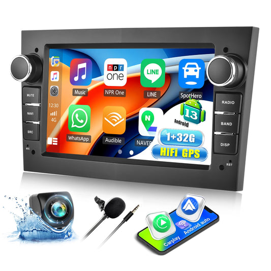 1+32GB Android 13 Car Stereo with Wireless Carplay Android Auto for Opel Corsa Astra Vectra Zafira Meriva Vivaro 2 DIN with 7-inch screen with Navigation Bluetooth WiFi FM/RDS + AHD Reverse Driving