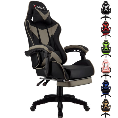 xRace Gaming Chair, Office Chair, Ergonomic PC Chair, Gaming Sofa made of leather with lumbar support, Adjustable Swivel, Task Chairs with Footrest and Headrest, Gray