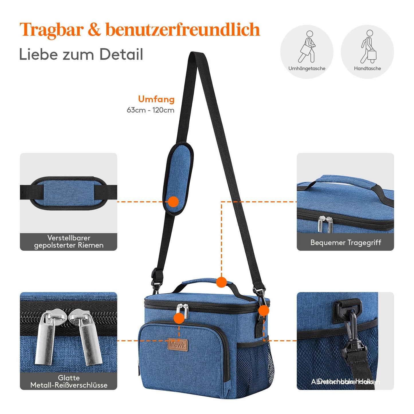 Lifewit Insulated Cooler Bag, Reusable Lunch Bag, Portable Ice Chest, Tote Bag, Leakproof, with Adjustable Shoulder Strap for Adults for Work/Picnic, Dark Blue 15L, 24 Can