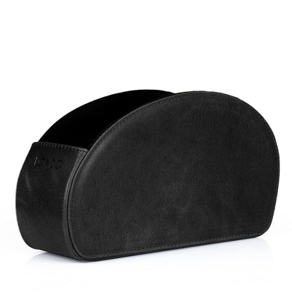 London Remote Control Holder with 5 pockets - space for DVD, Blu-Ray, TV, or Apple TV remotes - Italian genuine leather with suede lining - slim compact for living room storage.