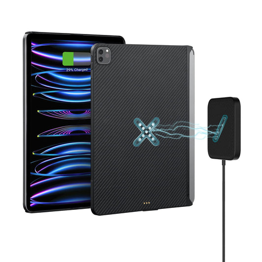 PITAKA case for iPad Pro 12.9" 2022/2021 Magnetic Rechargeable Protective Case Compatible with Magic Keyboard Wireless Charging Ultra Thin Tablet Case made of Aramid Fiber [MagEZ Case Pro] Black/Grey