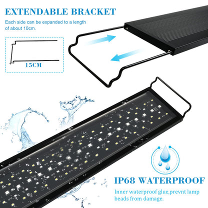Aquarium LED lighting, 24/7 mode Dimmable 36W 2778 lumens aquarium light with timer for 90cm fish tank with adjustable bracket.